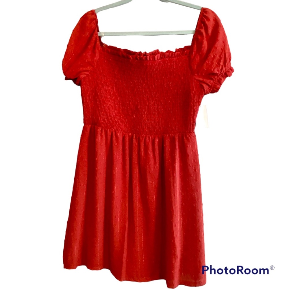 NWT Midnight Doll Short Puff Sleeve Large Dot Baby Doll Dress Color Rust…